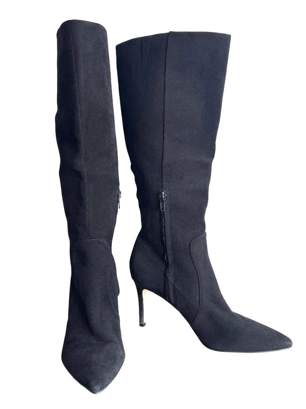 Nine West Black Suede Fivera Pointed Toe Tall Stiletto Dress Boots 7.5 M